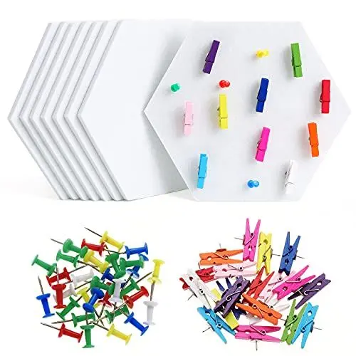 Produktbild: HonGien 8 Stück Filz Pinnwand Sechseckig,Selbstklebende Sechseckige Korkplatte, Hexagon Memotafeln für Foto Hängen, Büro Schlafzimmer und Wanddekoration, Weiß