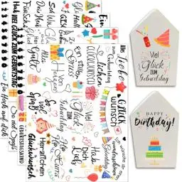 Produktbild: Hongma Rub On Sticker Geburtstag Transfers 4PCS Birthday Sprüche für Raysin Keraflott Möbel Glas Holz DIY Deko Rub On Folie Rubons Aufkleber, FB-912
