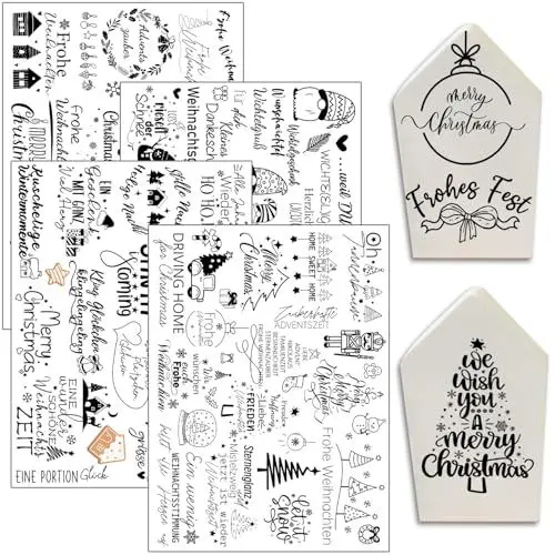 Produktbild: Hongma Rub On Sticker 19x14cm-Großformat Weihnachten Transfers 4PCS Sprüche für Raysin für Keraflott Glas Holz DIY Deko Rub On Folie Rubons Aufkleber (weihnachten kompliziertes Muster)