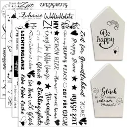 Produktbild: Hongma Rub On Sticker ca.A5 19x14cm-Großformat Transfers 4PCS Sprüche für Raysin für Keraflott Möbel Glas Holz DIY Deko Rub On Folie Rubons Aufkleber HOME