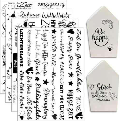 Produktbild: Hongma Rub On Sticker ca.A5 19x14cm-Großformat Transfers 4PCS Sprüche für Raysin für Keraflott Möbel Glas Holz DIY Deko Rub On Folie Rubons Aufkleber HOME
