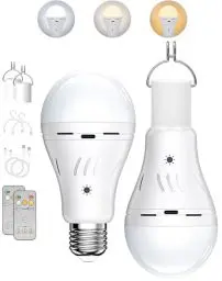 Produktbild: HONGNIX USB Wiederaufladbare LED-Glühbirnen, E27 mit Fernbedienung, 9W Akku-Lampe, Dimmbar in Warmweiß/Kaltweiß (3000K-6000K), Timer-Funktion, für Camping, Dekoration, 2er-Set
