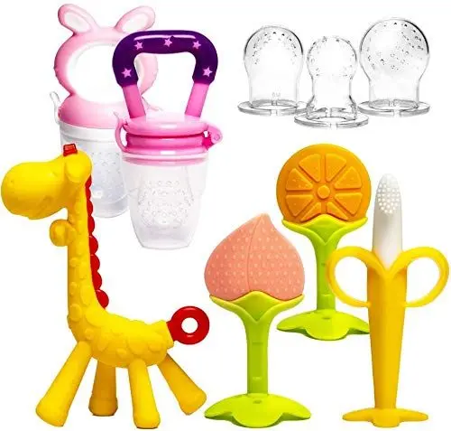 Produktbild: HONGTEYA Beißring für babys 6 Stück Beißring Spielzeug BPA-frei Fruchtsauger Baby 2 Silikon Sauger in 3 Größen Weich Sicher Silikon Pink