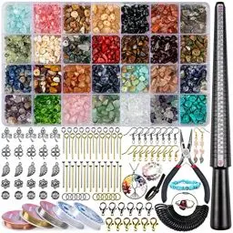 Produktbild: HONGTEYA Schmuck Selber Machen Set, 28 Farben Natürlicher Edelsteine Set, Ringe Selber Machen Set mit 1630 Kristall-Edelstein-Perlen, für Ringe, Ohrringe und Schmuckherstellung
