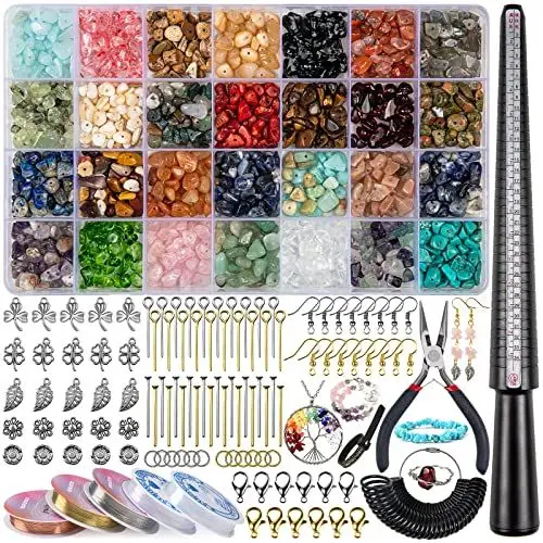 Produktbild: HONGTEYA Schmuck Selber Machen Set, 28 Farben Natürlicher Edelsteine Set, Ringe Selber Machen Set mit 1630 Kristall-Edelstein-Perlen, für Ringe, Ohrringe und Schmuckherstellung