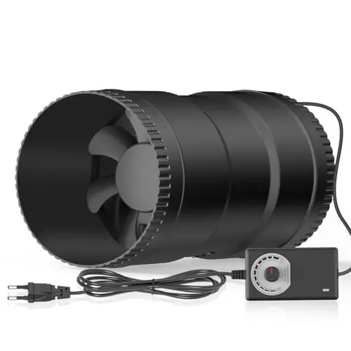 Produktbild: Hon&Guan 150mm Inline-Rohrventilator Regelbar, 587m³/h Rohrlüfter, Abluftventilator mit EU-Stecker, Kanalventilator, Badlüfter für Wintergarten, Gewächshaus, Keller, Garage, Küche, Badzimmer, Schwarz
