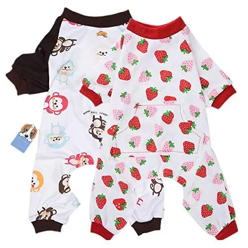 Produktbild: 2er Pack Hund Kleidung Hunde Katzen Einteiler weich Hund Schlafanzug Baumwolle Puppy Strampelanzug Pet Jumpsuits Cozy Bodys für kleine Hunde und Katzen von hongyh