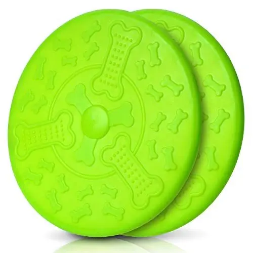 Produktbild: Honigpfote Hunde 2 x Frisbee 19 cm in knalliger Farbe schwimmend aus flexiblem Naturkautschuk, Interaktives Outdoor- Hundespielzeug, Wurfspielzeug für Hunde