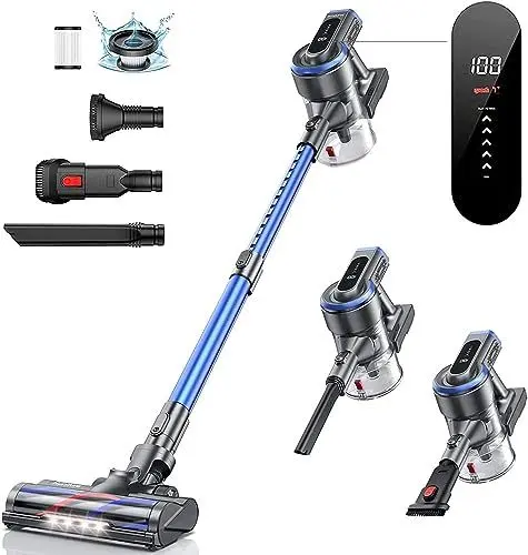 Produktbild: HONITURE Akku Staubsauger S12 Staubsauger Kabellos Beutellos 38000PA Starke Saugleistung, Kabelloser Akkusauger, bis zu 55 Min. Laufzeit, 400W, für zum Reinigen von Hartböden, Teppich