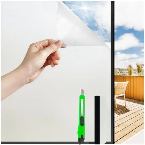Produktbild: HONLONE Milchglasfolie Selbstklebend Fenster, 44,5x200cm Sichtschutzfolie Fenster ohne Kleber, Statische Fensterfolie Blickdicht von Aussen Anti-UV, Fensterfolie Milchglas Sichtschutzfolie Für Büro