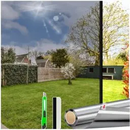 Produktbild: HONLONE Sonnenschutzfolie Fenster Innen, 100x400cm Spiegelfolie Fenster Sichtschutz Anti-UV, Sichtschutzfolie Fenster UV Schutzfolie, Statische Fensterfolie Sonnenschutz Blickdicht von Außen Silber