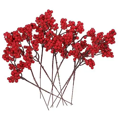 Produktbild: HONMEET 10pcs Holly Beeren Weihnachten Berry Stiele Künstliche Pflanze Weihnachten Dekoration Berry Zweig