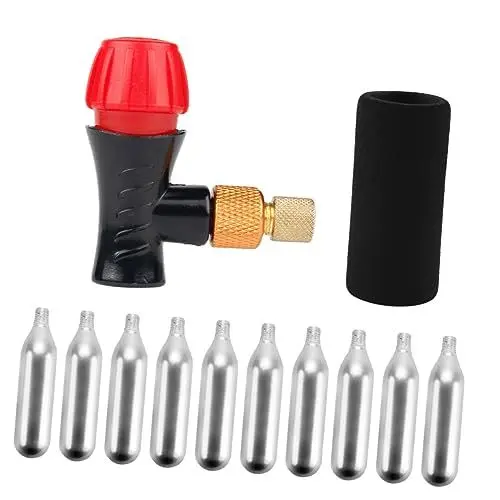 Produktbild: HONMEET Inflator Kit Für Fahrräder Mit Kartuschen Ventil Und Tragetasche Schnelles Aufpumpen Für Mountainbike Rennrad Und Auto Reifen