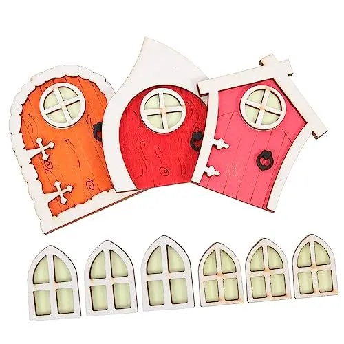 Produktbild: HONMEET 3sätze Teiliges Aus Holz-märchen-türen Für Puppenhaus-Dekoration Leuchtende Miniatur-türen Für Garten -projekte Und Festliche Anlässe