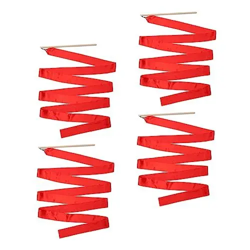 Produktbild: HONMEET 4-teiliges Gymnastik-rhythmusband Tanz-Streamer Für Erwachsene Jungen Und Mädchen Rot Robust Flexibel Für Bühnenshow