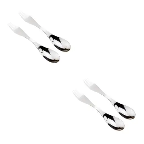 Produktbild: HONMEET 4 Stück tragbares Besteck essgeschirr outdoor outdoorgeschirr zubehör camping picknick geschirr camping zubehör Picknicklöffel Esslöffel Camping-Besteck Campingbesteck Löffel