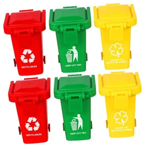 Produktbild: HONMEET 6Stücke Teiliges Müllsortierspielzeug für Lernspielzeug mit Bunten Mülleimern und Beweglichem Deckel Recycling und Umweltbewusstsein für Kleinkinder