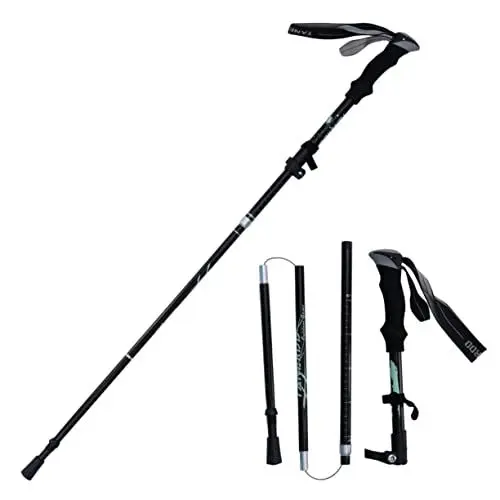 Produktbild: HONMEET Mehrteiliger Faltbarer Trekkingstock Aus Aluminiumlegierung Ultraleichter Ausziehbarer Wanderstock Schwarz Ideal Für Cross Country Und Nordic Walking Verstellbare änge Für