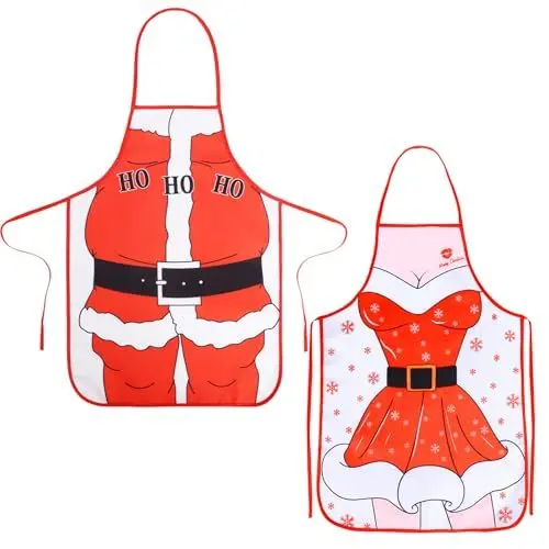 Produktbild: HONMOK 2pcs Weihnachten Schürze Lustige Weihnachtsschürze Damen Herren Kochschürze Küchenschürze Grillschürze Weihnachten Neuheit Schürze für Männer Damen Xmas Party Weihnachtsfeier