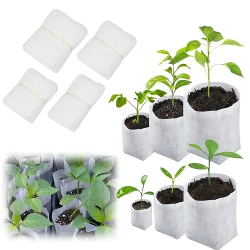 Produktbild: HONMOK 600pcs Pflanzbeutel aus Vliesstoff, Pflanzsack Baumschulbeutel, Biologisch Abbaubar Sämlingsbeutel in 6 verschiedene Größen, Pflanztaschen Pflanzenanbau Beutel für Tomaten Blumen Pflanze Gemüse