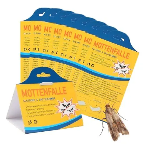 Produktbild: HONMOK 8 Stück Mottenfalle gegen Lebensmittelmotten & Kleidermotten Lebensmittelmotten Falle Kleider Mottenfalle Klebe Pheromonfalle Mottenschutzpapier Klebefallen für Kleiderschrank Küche