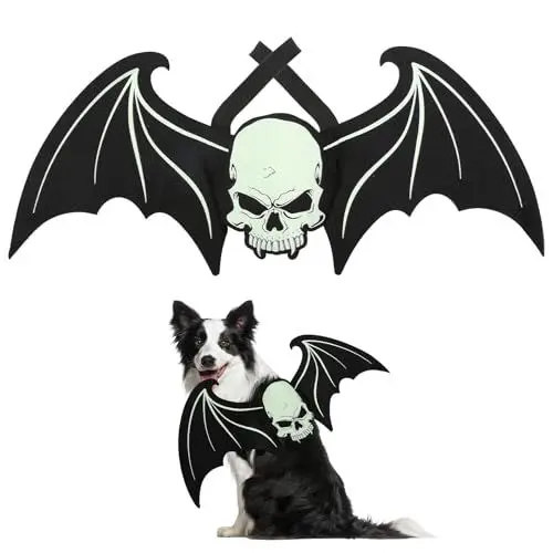 Produktbild: HONMOK Halloween Fledermausflügel Hund Fledermaus Kostüm Haustier Fledermaus Flügel Hundkostüm Leuchtende Bat Wings Kostüm Katze Halloween Horror Cosplay Zubehör für Hund Katze Haustier Karneval