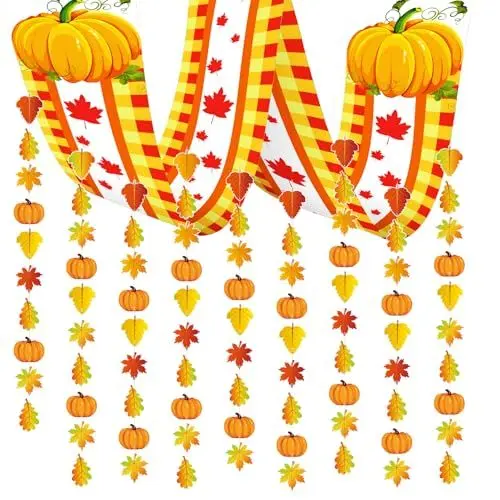 Produktbild: HONMOK Herbst Deko Hängende Banner 270x30cm - Kürbis Ahornblätter Girlande Partysbanner für Erntedankfest Drinnen Draußen Dekoration