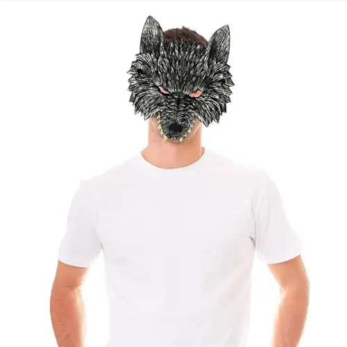 Produktbild: HONMOK Werwolf Maske Silber Wolfsmaske Halbmaske 3D realistisch Tierische Maske Gesichtsmaske für Halloween Karneval Cosplay Party Kostüm Erwachsene Kinder