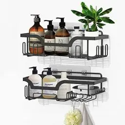 Produktbild: Honsdom Duschablage ohne Bohren 2 Stück, Rostfreie Badezimmer Organizer, Badregal Duschregal, Duschhalterung Shampoo Halterung Duschkorb für Dusche, Schwarz