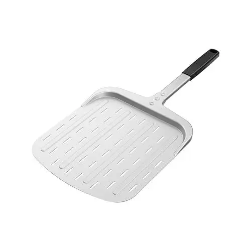 Produktbild: Honsdom Pizzaschieber 12 zoll(30cm) Perforierte Pizzaschaufel aus Hart Eloxiertes Aluminium mit Silikongriff zum Leichten Gleiten auf Pizzastein - Grill Zubehör