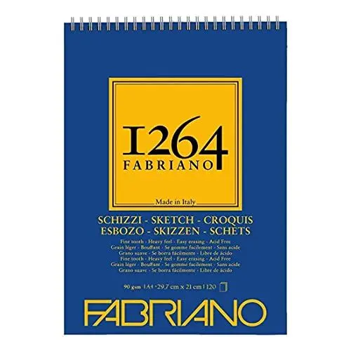 Produktbild: Honsell 19100637 - Fabriano Schizzi Skizzenblock 1264 mit Kopfspirale, 90 g/qm, DIN A4, 120 Blatt Skizzenpapier in elfenbeinweiß, säurefrei, leicht gekörnt, für alle Trockentechniken