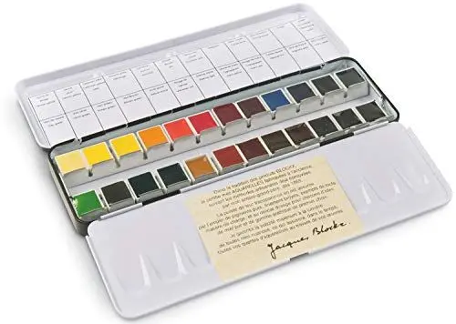 Produktbild: Blockx 85571 Aquarellkasten, feine Künstler-Aquarellfarbe im Metallkasten, 24 Farben in halben Näpfchen, mit hoher Leuchtkraft und Farbbrillanz, hochwertige Pigmente, bunt, one size