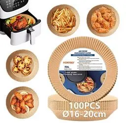 Produktbild: HONYAO Backpapier für Heißluftfritteuse 1,8-3,8 L, Rund 16 cm 100 Stück Pergamentpapier Airfryer Liners, Disposable Paper für Ofen und Air Fryers
