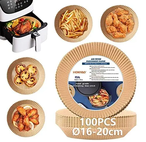 Produktbild: HONYAO Backpapier für Heißluftfritteuse 1,8-3,8 L, Rund 16 cm 100 Stück Pergamentpapier Airfryer Liners, Disposable Paper für Ofen und Air Fryers