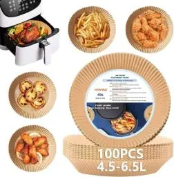Produktbild: HONYAO Backpapier für Heißluftfritteuse XL 4,5-6,5 L, Rund 20 cm 100 Stück Pergamentpapier Airfryer Liners, Disposable Paper für Ofen und Air Fryers