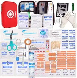 Produktbild: HONYAO Erste Hilfe Set, 200-Teiliges Medizinisch Überlebens Kompakt Kit Kasten mit Leicht Harte Box für Auto Motorrad Zuhause Arbeitsplatz Draussen Camping Wandern Notfall