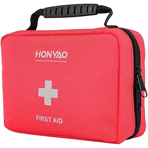 Produktbild: HONYAO Erste Hilfe Set, 220 Stück Kompakt First Aid Kit mit Premium-Tasche für Notfälle in Zuhause Auto Arbeitsplatz Familie Motorrad Reise Camping Wandern Draussen Sport