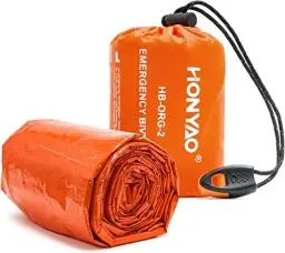 Produktbild: HONYAO Notfalldecke Schlafsack, Survival Biwaksack Erste Hilfe Rettungsdecken Wasserdicht Notfallzelt Ultraleicht Hitzeabweisend Kälteschutz mit Signalpfeifen, für Outdoor Camping Wandern, 1 Stück