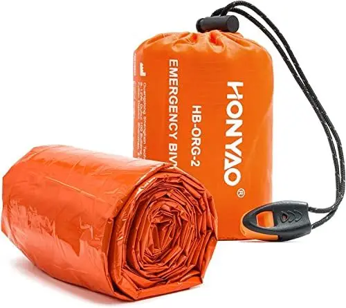 Produktbild: HONYAO Notfalldecke Schlafsack, Survival Biwaksack Erste Hilfe Rettungsdecken Wasserdicht Notfallzelt Ultraleicht Hitzeabweisend Kälteschutz mit Signalpfeifen, für Outdoor Camping Wandern, 1 Stück