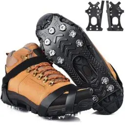 Produktbild: HONYAO Steigeisen, Grödel Steigeisen für Bergschuhe Wanderschuhe, Spikes Schuhe für Mann Frau, Edelstahl Anti-Rutsch Schuhspikes für Gehen Wandern Trekking Eisfischen Winter Outdoor, L