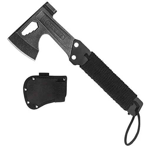 Produktbild: HONZIN Multitool Axt Hammer 3 in 1 Edelstahl Multi Tool mit Sechskantschlüssel, Haushalt/Notfall/Outdoor Camping Tools, Axt Holster mit Gürtelschlaufe