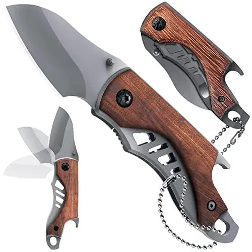 Produktbild: HONZIN Taschenmesser Klappmesser Holzgriff Mini Multitool 3-in-1 Taschenklappmess