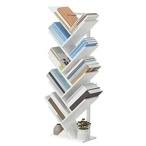Produktbild: HOOBRO Bücherregal, Standregal in Baumform, bodenstehendes Bücherregal mit 9 Ebenen, Bücherregal für das Heimbüro, zur Aufbewahrung von Büchern, CDs, stark und stabil, für Wohnzimmer, Weiß EWT08SJ01G1