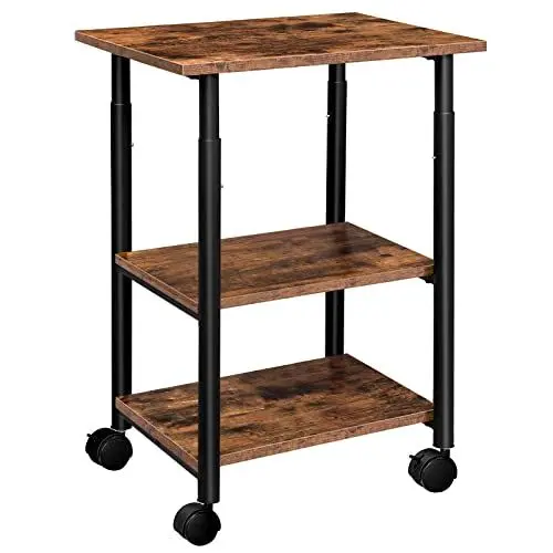 Produktbild: HOOBRO Druckertisch, Druckerständer mit arretierbaren Rädern, Druckerwagen rollbar mit 3 Ebenen, höhenverstellbar, leicht zu montieren, 48,5 x 40 x 67 cm, für Büro, Dunkelbraun-Schwarz EBF03PS01G1