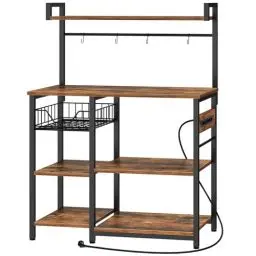 Produktbild: HOOBRO Küchenregal mit Steckdosen, Standregal für Küche, Regal, Mikrowellen-Ofenständer mit 4 S-Haken, 40 x 90 x 132 cm, rustikales Braun und Schwarz EBF05CHB01G1