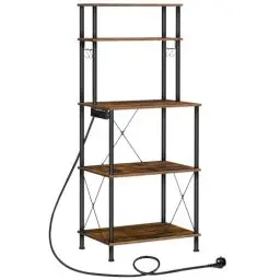 Produktbild: HOOBRO Küchenregal mit Steckdosenleiste, 5-stufiges Standregal für Küche, Mikrowellenständer mit Haken, 40 x 60 x 146 cm, Vintagebraun und Schwarz EBF80CHB01