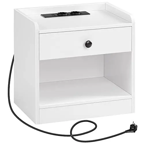 Produktbild: HOOBRO Nachttisch mit Ladestation, Beistelltisch mit Schublade und offenen Fächern, USB-Anschlüsse und Steckdosen, Ablageregal, Beistelltisch für Schlafzimmer, Wohnzimmer, Weiß EWT282BZ01