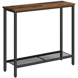 Produktbild: HOOBRO Schmal Konsolentisch mit den Ablageregalen, 75 x 24 x 75 cm Beistelltisch, Flurtisch, Ausstellungstisch, Sofatisch, für Eingang, Flur, Vintagebraun-Schwarz EBF74XG01