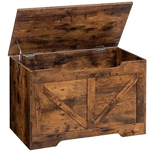 Produktbild: HOOBRO Truhen, Sitzbank mit Stauraum, Spielzeugkiste mit Deckel, Truhenbank, aufbewahrungsbox, 2 Ringen, 75cm, Robust, Stabil, für Kinder, Flur, Wohnzimmer, Dunkelbraun EBF77CW01