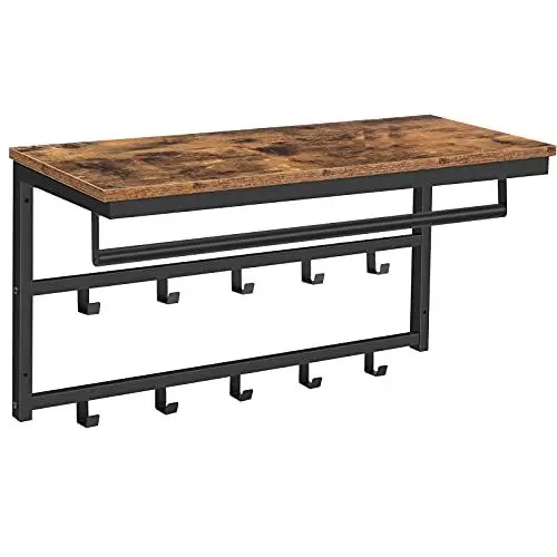 Produktbild: HOOBRO Wandgarderobe mit Ablage, Wandregal mit 10 Haken und Stangen, Wandmontiertes Hängeregal, 80 x 30 x 42 cm, für Flur, Wohnzimmer, Schlafzimmer, Badezimmer, Industriestil EBF12YM01